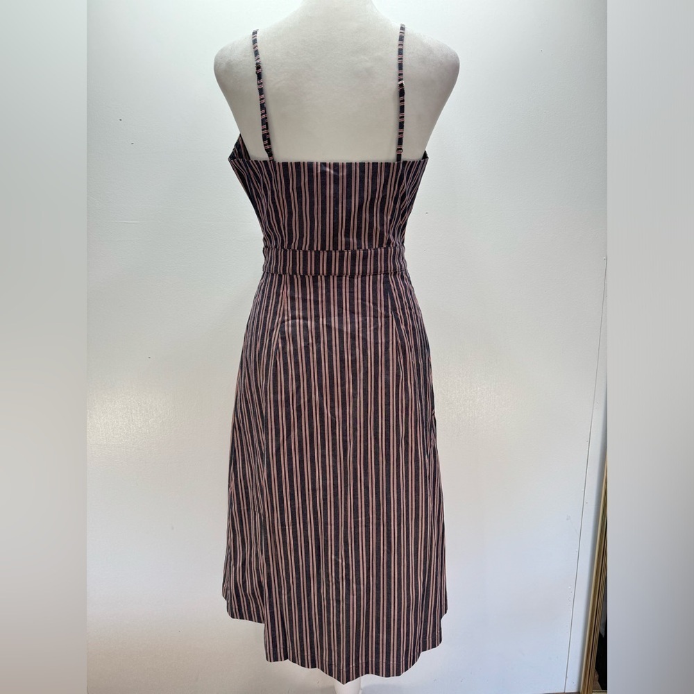 Navy Blue Striped Bare Midriff Coquette Girl Midi Dress by Mo Vint New York - Picture 6 of 11